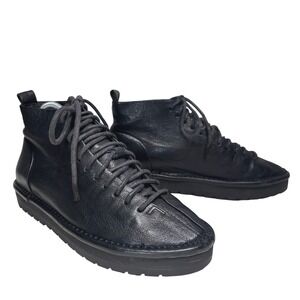 Marsell Black Leather Lace Up Ankle Boots Chunky Sole Size 35 Made in Italy